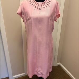 Vintage, Classic Pink Embellished Neckline Women's Dress